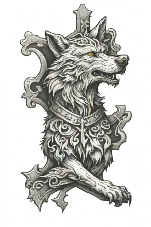 Wolf Angry Serbia Orthodox Cross