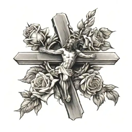 Jesus Christ And The Cross With Roses