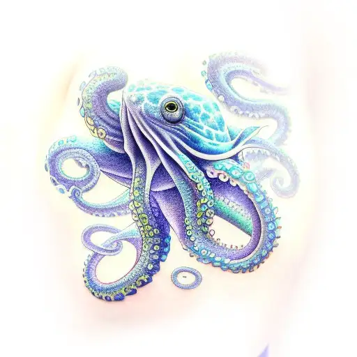 Blue Purple Octopus On Shoulder And Arm