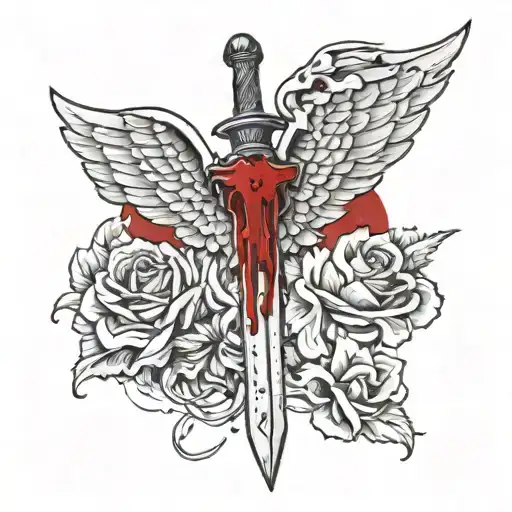 Dagger With Angel Wings And Blood Dripping