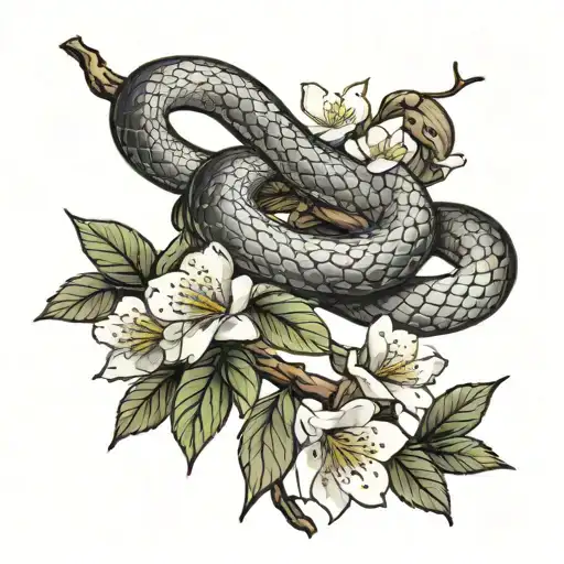 A Snake In A Cherry Blossom Branch