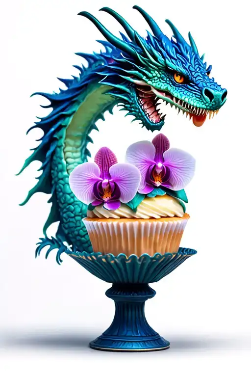 Dragon Themed Cupcake Tower With Intricate Orchid Decorations