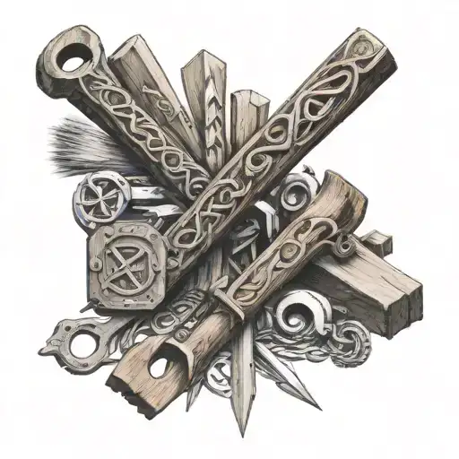 A Carpenter's Tools Intertwined With Norse Runes