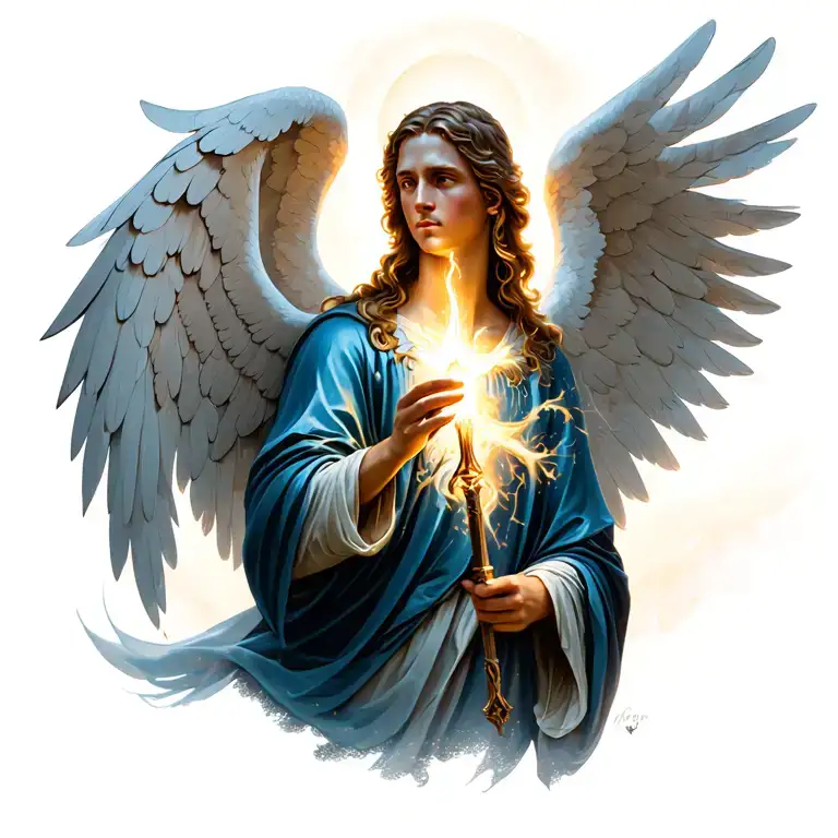 The Angel Holding A Wand That Shines In His Hand