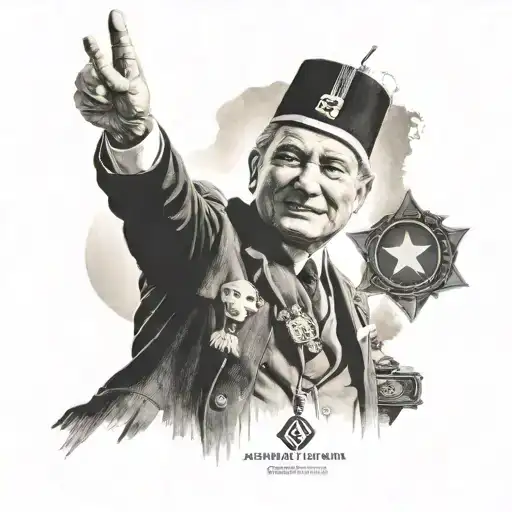 A Portrait Of Mustafa Kemal Ataturk Surrounded By Symbols Of Success Like Trophies And Medals