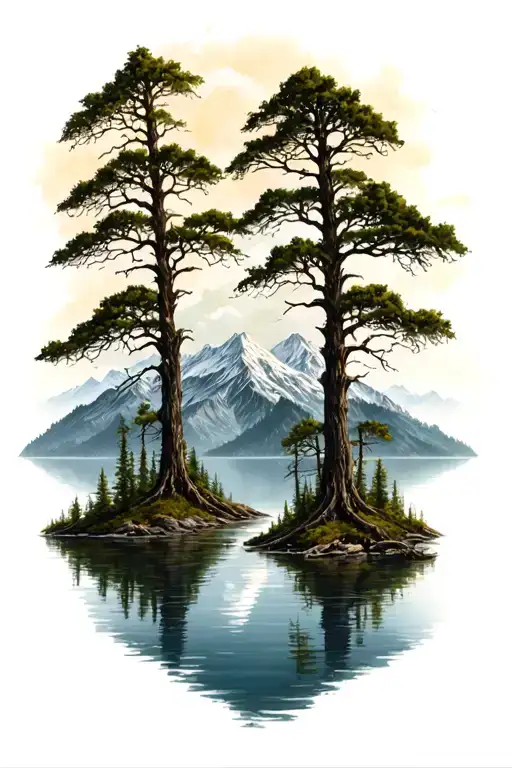 Mountains With Creepy Trees Lake