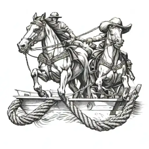 Cowboys Horse Pulling A Tugboat By A Rope