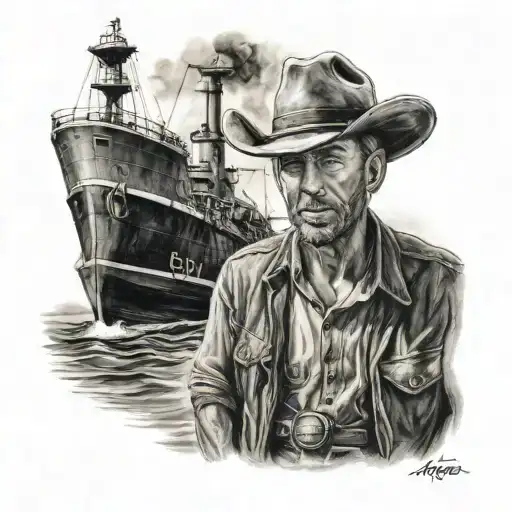 Cowboy On The Front Of A Tugboat