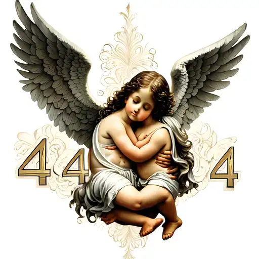 Angel Hugging A Child And The Number 444