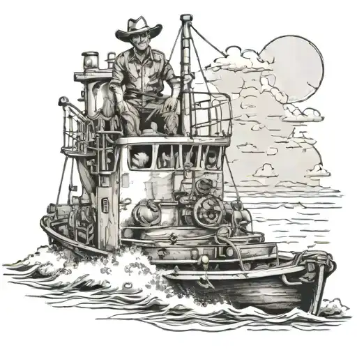 Cowboy Standing On The Front Of A Tugboat