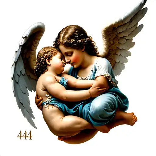 Angel Hugging A Child And The Number 444