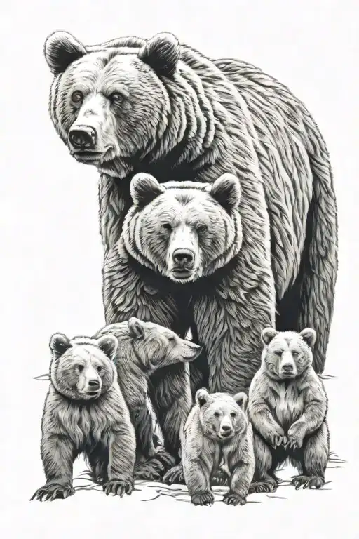 Family Of 5 Bear Standing