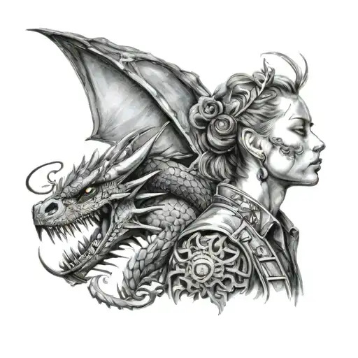 Dragon And Girl Side Profile