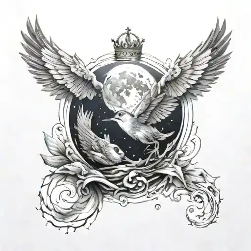 Bird Crown Water Pray Moon Merging Together