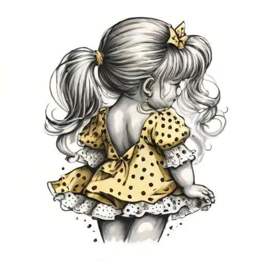 A Little Girl In A Yellow Polka Dot Dress