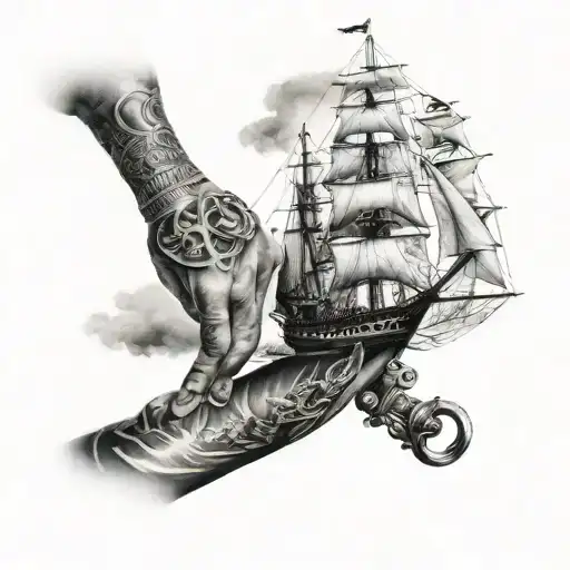 Tattoo Sleeve Black And Grey Realism Sail Ship Forearm