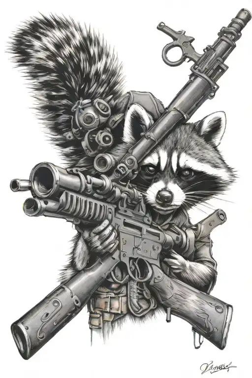 Raccoon As A Sniper With Gun