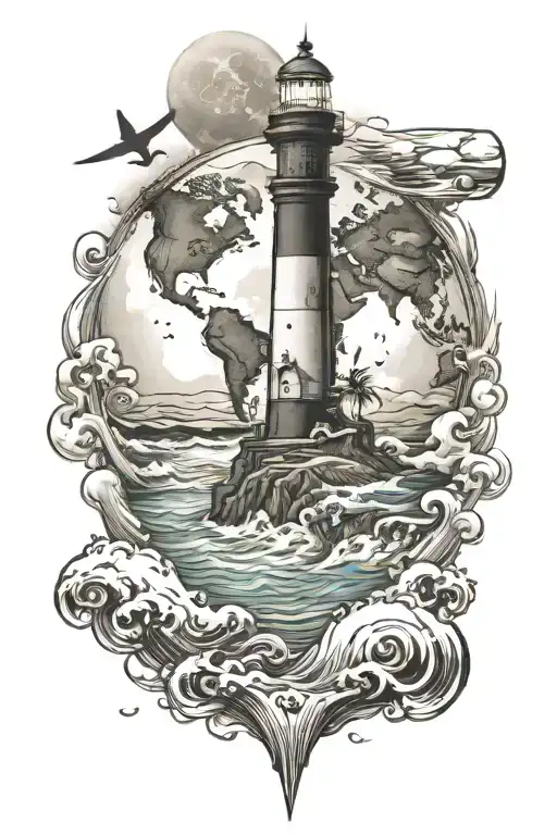 World's Map Surf Lighthouse Moon Island