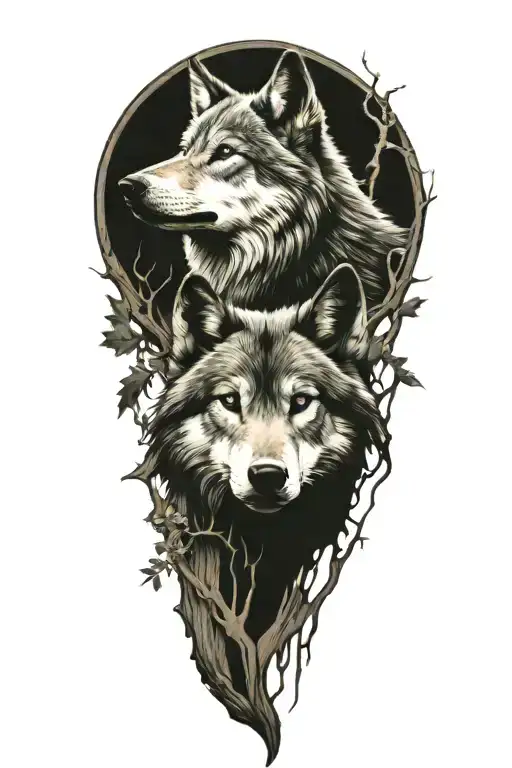 Wolf With Compas In Wood