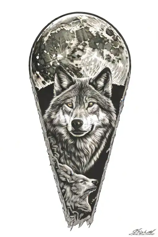 Wolf Howling At The Moon With Compas