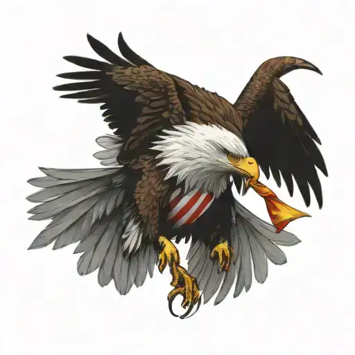 Bald Eagle With The Wings American Flag Color Holding A Fish In Its Claws