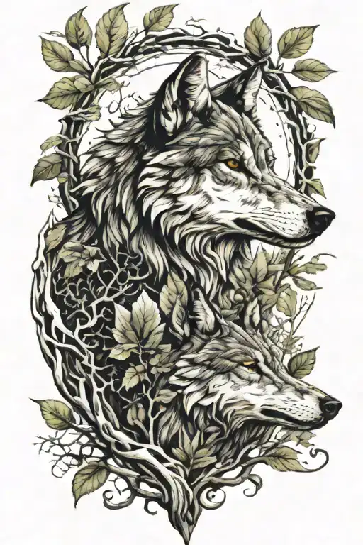 Wolf In Nature Elements Intertwined