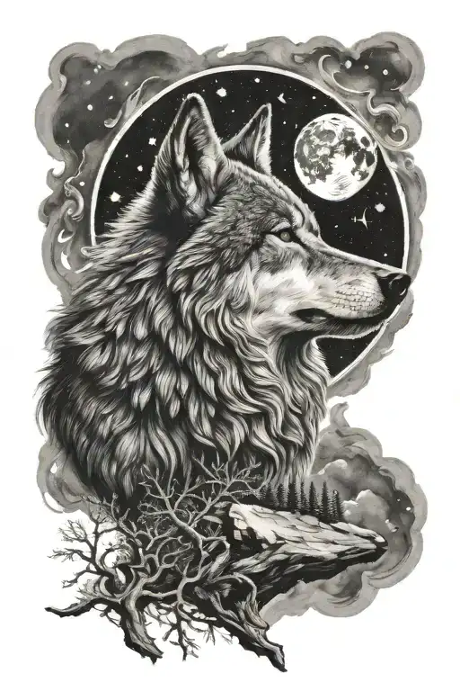 Inspired Wolf Howling At The Moon