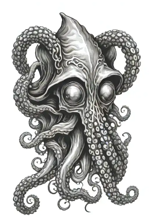 Tattoo Of A Mystical Octopus In A Hood Without A Face