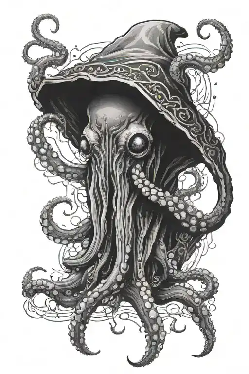 Tattoo Of A Mystical Octopus In A Hood Without A Face