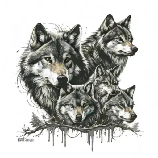 A Family Of Wolves In A Realism Tattoo With Subtle Gangsta Elements