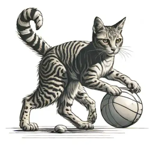 An Egyptian Cat Goddess With A Basketball In One Hand And A Dumbbell In The Other