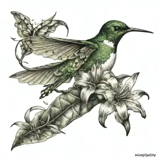 Day Lilly Leaves Hummingbird Butterfly Dragonfly