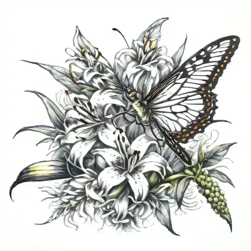 Day Lilly And Hummingbird And Butterfly And Dragonfly