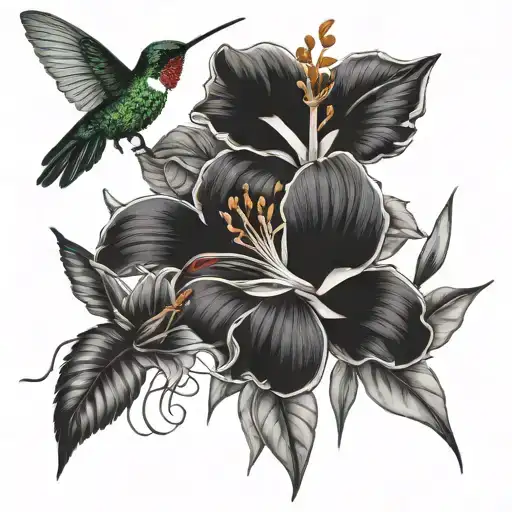 Hibiscus And Day Lilly And Hummingbird And Butterfly And Dragonfly