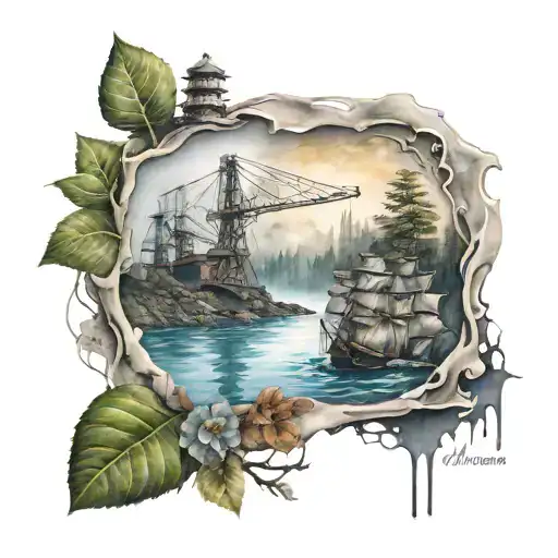 Mother Nature Vs Industrialism With Water Color Elements