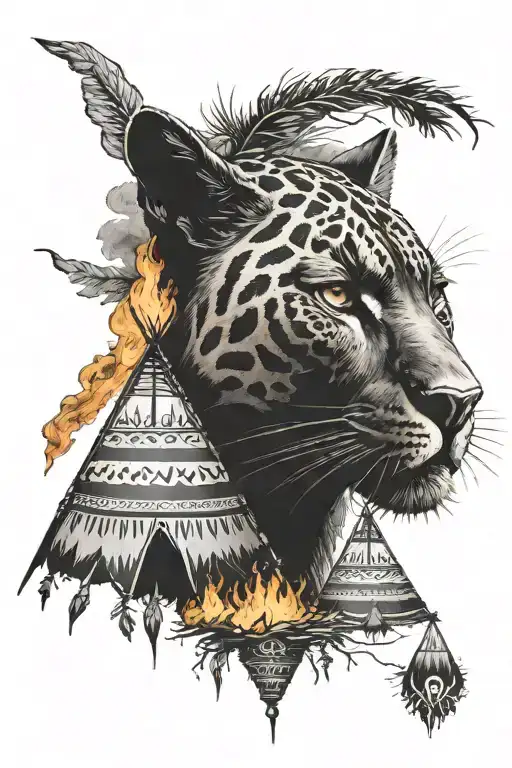 Tipi With Fire And Black Panther