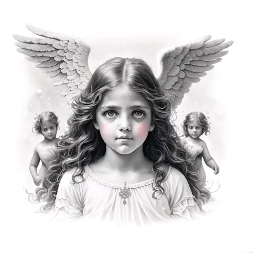 Girl's Face And Angels In The Background