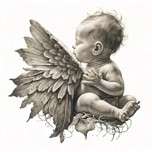 A Small Baby With Wings Surrounded By Rays Of Light Symbolizing Prayer