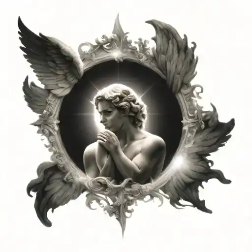 An Angel With Wings Surrounded By Rays Of Light Symbolizing Prayer