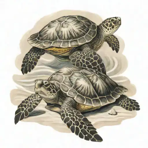 Two Sea Turtles On A Beach