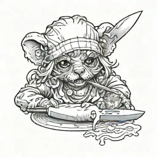 Cute Mini Trysarahtops With Kitchen Knife In Mouth