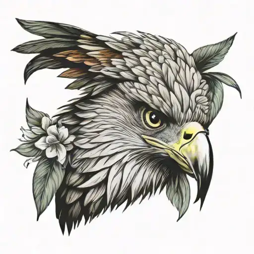 Philippine Eagle Holding Two Flowers In Its Talons