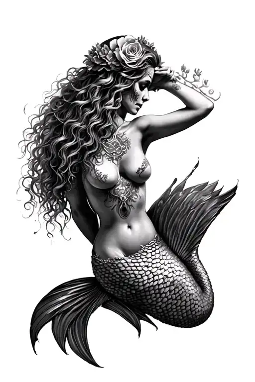 Full Body Black And White Dead Mermaid Bride