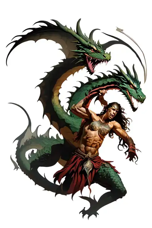 Spartan Fights Against A Female Dragon With Whole Body