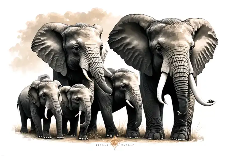 Elephant Mom And Three Elephant Babies