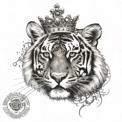 Tiger With Crown And Have Nsl In The Tattoo Design