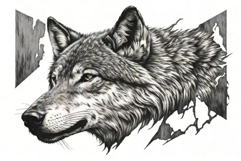 Wolf Head Front View With Scars