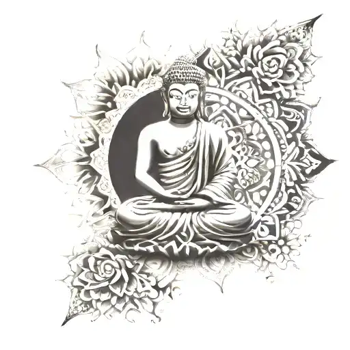 Buddha Tattoo In Back Ground Have A Nice Mandala Pattern
