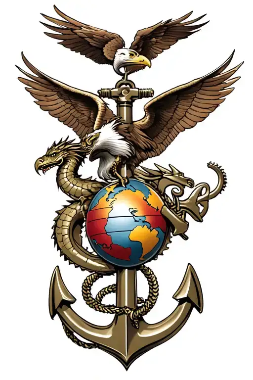 Usmc Eagle Globe Anchor With Dragon Giving Birth To The Us Army
