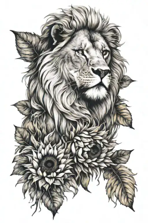 A Fierce Lion And Sunflowers Wrapped